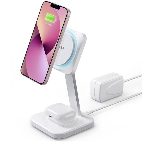 Ładowarka Bezprzewodowa 2w1 do Apple iPhone + AirPods ESR Halolock Cryoboost biała