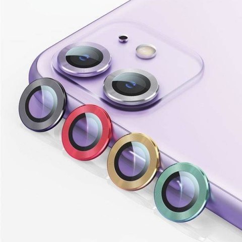 Szkło Hartowane na Aparat IPHONE 11 USAMS Camera Lens Glass Metal Ring zielone