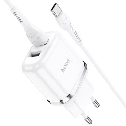 Ładowarka Sieciowa 2,4A 2xUSB + Kabel 1m USB Typ C Hoco N4 Smart Dual USB USB-C biała