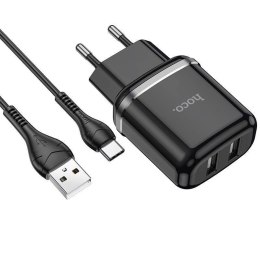 Ładowarka Sieciowa 2,4A 2xUSB + Kabel 1m USB Typ C Hoco N4 Smart Dual USB USB-C czarna