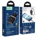 Ładowarka Sieciowa 2,4A 2xUSB + Kabel 1m USB Typ C Hoco N4 Smart Dual USB USB-C czarna