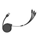 Kabel 3w1 regulowany 2A USB Typ C + Micro USB + iPhone Lightning zwijany / chowany HOCO U50 Retractable Charging Cable czarny