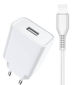 Ładowarka Sieciowa USB 2.1A JELLICO C5 + Kabel USB LIGHTNING IPHONE biała