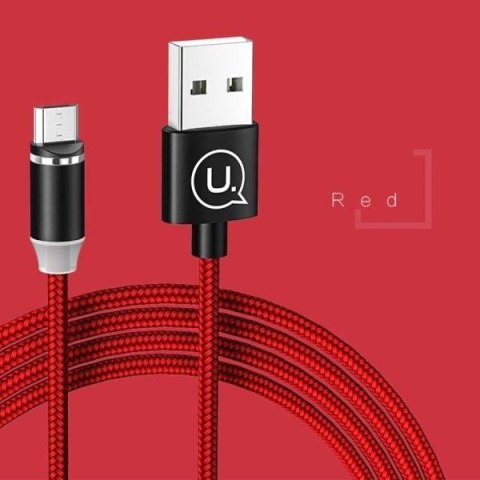 USAMS Kabel magnetyczny U-Sure microUSB 1m 2.1A pleciony czerwony/red SJ294USB02 (US-SJ294)