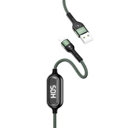 USAMS Kabel pleciony U48 lightning 1,2m 2A Fast Charging LED zielony/green SJ423USB02 (US-SJ423)