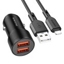 Ładowarka Samochodowa 12W 2x USB + Kabel USB - Lightning BOROFONE BZ19 czarne