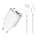 Ładowarka Sieciowa 2.4A 2x USB + Kabel USB - USB-C Jellico A51 białe