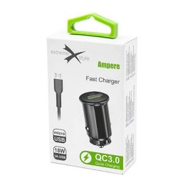 Ładowarka Samochodowa 18W 3A QC3.0 USB + Kabel Micro USB Extreme Ampere ACCU3QC30B+CM Quick Charge 3.0 czarna