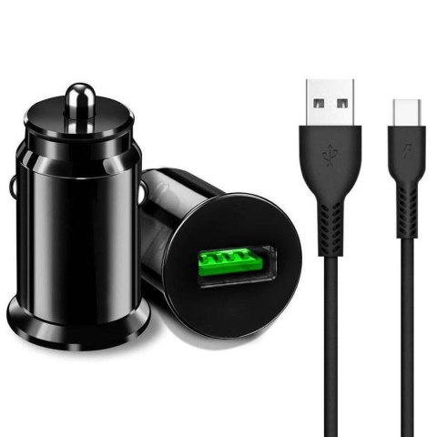 Ładowarka Samochodowa 18W 3A QC3.0 USB + Kabel USB Typ C Extreme Ampere ACCU3QC30B+CC USB-C Quick Charge 3.0 czarny