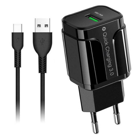 Ładowarka Sieciowa 18W 3A QC3.0 + Kabel USB Typ C Extreme Ampere ATCU3QC30B+CC USB-C Quick Charge 3.0 czarny