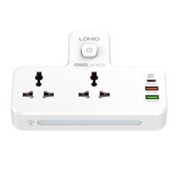 Listwa zasilająca LDNIO SC2311 z 2 gniazdami AC, 2USB, USB-C, 2500W z lampką nocną (biała)