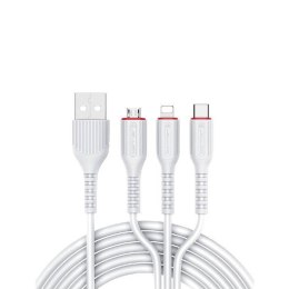 Kabel 3w1 3.1A 1,2m USB - Lightning + USB-C + Micro USB Jellico MT-13 biały