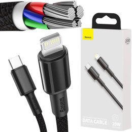 KABEL USB-C / Lightning iPhone Baseus Cafule CATLGD-A01 2m 20W PD Quick Charging CZARNY W OPLOCIE