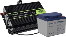 ZESTAW PRZETWORNICA Green Cell 12V / 230V 300W/600W CZYSTY SINUS + AKUMULATOR AGM 12V 45Ah