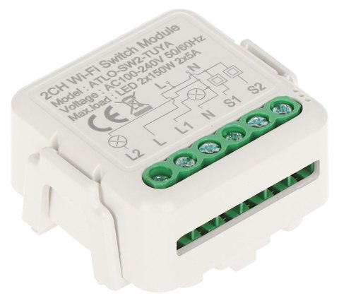 PODWÓJNY INTELIGENTNY STEROWNIK OŚWIETLENIA LED ATLO-SW2-TUYA Wi-Fi, Tuya