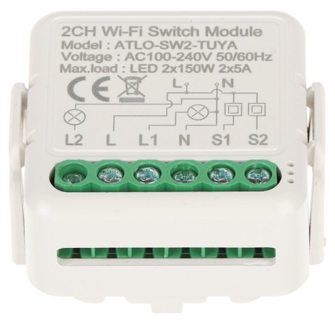 PODWÓJNY INTELIGENTNY STEROWNIK OŚWIETLENIA LED ATLO-SW2-TUYA Wi-Fi, Tuya