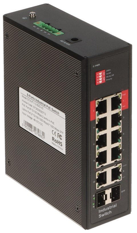 SWITCH PRZEMYSŁOWY POE GTX-P1-12-82G-V2 8-PORTOWY SFP