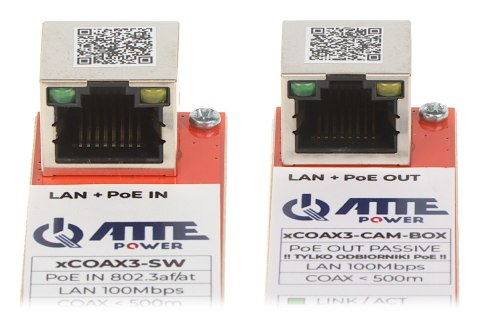 ZESTAW KONWERTERÓW UTP / COAXIAL DO TRANSMISJI LAN+POE XCOAX3-SET-BOX KOMPLET 2 SZT ATTE