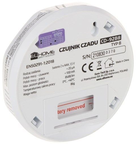 CZUJKA TLENKU WĘGLA (CZADU) CD-92B8 EURA / EL HOME