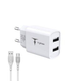 ŁAD SIEC T-PHOX POCKET SERIES 2xUSB TCC-224 12W + KABEL USB-C WHITE