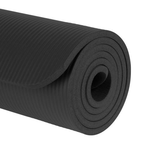 Mata gimnastyczna do ćwiczeń joga, pilates, fitness, 183x61cm, grubość 1 cm, materiał NBR, czarna, REBEL ACTIVE