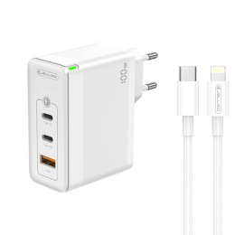 Ładowarka Sieciowa GaN 100W 1x QC3.0 USB + 2x PD USB-C Jellico C118 + Kabel USB-C - Lightning białe