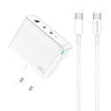 Ładowarka Sieciowa GaN 100W 1x QC3.0 USB + 2x PD USB-C Jellico C118 + Kabel USB-C - USB-C białe