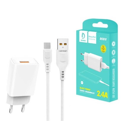 Ładowarka Sieciowa 12W 2.4A + Kabel USB - Micro USB Denmen DC01 biała