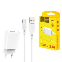 Ładowarka Sieciowa 12W 2.4A + Kabel USB - USB-C Denmen DC01 biała