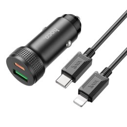 Ładowarka Samochodowa PD 20W 1x USB-C + 1x USB QC3.0 + Kabel USB-C - Lightning HOCO Z49B czarna