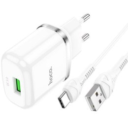 Ładowarka Sieciowa USB 18W QC3.0 3A + Kabel USB-C 1m HOCO N3 Quick Charge USB Typ C biała