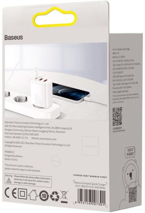 ŁADOWARKA SIECIOWA Baseus Compact Quick Charger CCXJ-E02 30W 2x 1x 3.0 QC