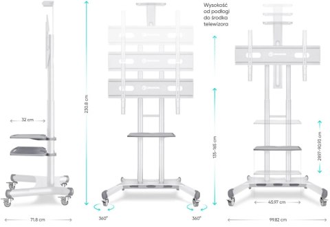 Mobilny stojak do TV 50"-86" do 90 kg ONKRON TS1881 Biały