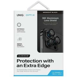 Szkło Hartowane na Aparat APPLE IPHONE 15 PRO MAX UNIQ Optix Aluminium Camera Lens Protector z Aplikatorem czarne