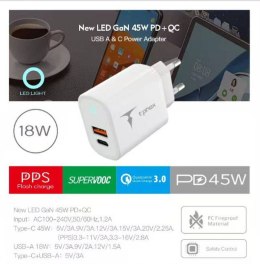 Ładowarka Sieciowa 45W USB + USB-C T-PHOX GLORY biała