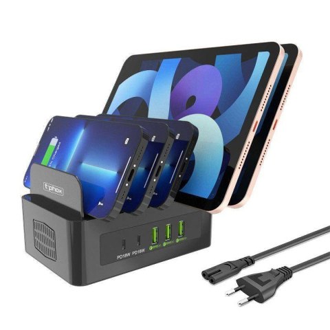 ŁAD SIEC T-PHOX POWERHUB DUAL PORT 100W 2xUSB-C/3xUSB BLACK