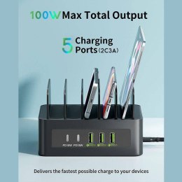 ŁAD SIEC T-PHOX POWERHUB DUAL PORT 100W 2xUSB-C/3xUSB BLACK