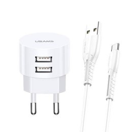 USAMS Ład. siec. 2xUSB T20 2,1A microUSB biały/white round Fast Charging XTXLOGT18MC05