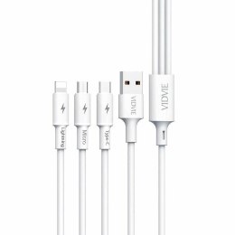 Kabel VIDVIE CB4003 USB/Micro + Type C + iPhone 2.4A, 1.2m biały