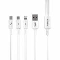 Kabel VIDVIE CB4003 USB/Micro + Type C + iPhone 2.4A, 1.2m biały