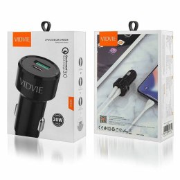 Ładowarka samochodowa VIDVIE CC518C 1xUSB + 1xType C + kabel iPhone 3A, PD20W+QC18W czarny