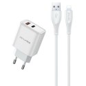 AWEI ład. siec. PD81L-EU 22.5W + kabel USB + Lightning biała/white GaN