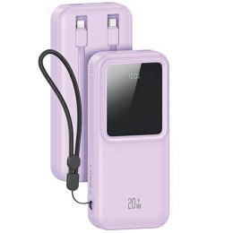 USAMS Powerbank z wbudowanymi kablami USB-C+Lightning 30000 mAh 20W PD+Qc 3.0 Fast Charge X-chel Series fioletowy/purple 30KCD21