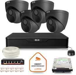 Zestaw monitoringu IP BCS Point 4x Kamera BCS-P-EIP28FWR3-Ai2-G Rejestrator z dyskiem 1TB