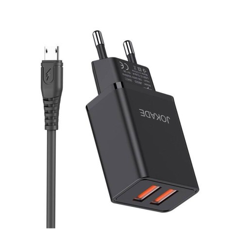 Ładowarka Sieciowa 5V/3A (2x USB) + Kabel 1m (USB - microUSB) Jokade Liangzi Dual Port Smart EU Charger Set (JB024) czarna