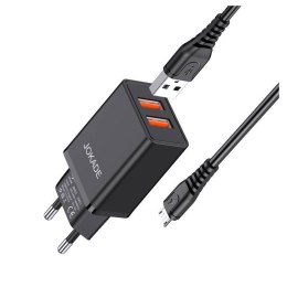 Ładowarka Sieciowa 5V/3A (2x USB) + Kabel 1m (USB - microUSB) Jokade Liangzi Dual Port Smart EU Charger Set (JB024) czarna