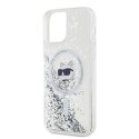 Oryginalne Etui IPHONE 12 / 12 PRO Karl Lagerfeld Hardcase Liquid Glitter Choupette Head MagSafe (KLHMP12MLGCHSGH) transparentne