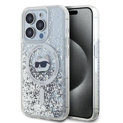 Oryginalne Etui IPHONE 13 PRO MAX Karl Lagerfeld Hardcase Liquid Glitter Choupette Head MagSafe (KLHMP13XLGCHSGH) transparentne