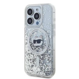 Oryginalne Etui IPHONE 14 PRO Karl Lagerfeld Hardcase Liquid Glitter Choupette Head MagSafe (KLHMP14LLGCHSGH) transparentne