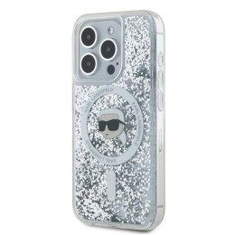 Oryginalne Etui IPHONE 15 PRO Karl Lagerfeld Hardcase Liquid Glitter Choupette Head MagSafe (KLHMP15LLGKISGH) transparentne